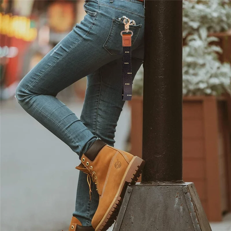 Pattern Neck Phone Lanyard ID Badge Holder Polyester Wrist Strap with 2 Metal Buckles - Black Triangle