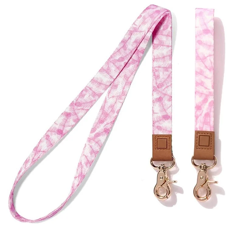 Pattern Stretchy Neck Lanyard Polyester Badge Holder Keychain Lanyard - Pink Pattern