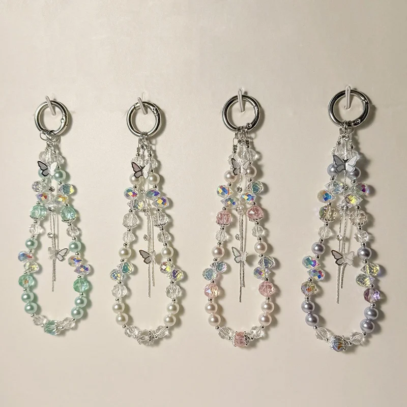 Cell Phone Lanyard 30cm Pearl Bead Phone Charm Wrist Strap - Green