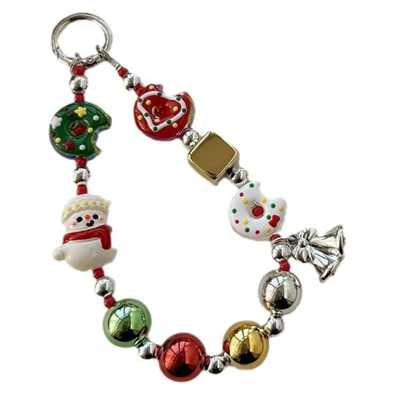 Christmas Beaded Lanyard 30cm Wrist Strap Xmas Phone Lanyard Decorative Charm