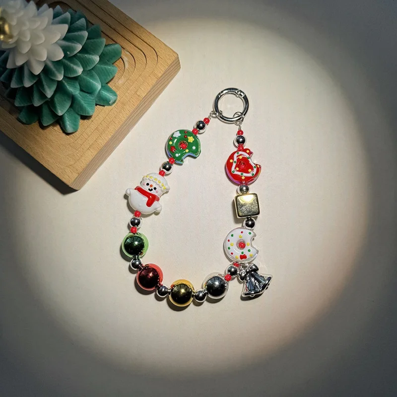 Christmas Beaded Lanyard 30cm Wrist Strap Xmas Phone Lanyard Decorative Charm