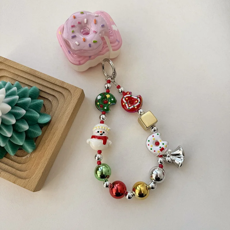 Christmas Beaded Lanyard 30cm Wrist Strap Xmas Phone Lanyard Decorative Charm