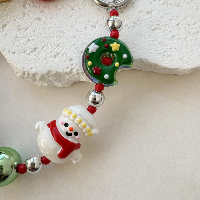Christmas Beaded Lanyard 30cm Wrist Strap Xmas Phone Lanyard Decorative Charm