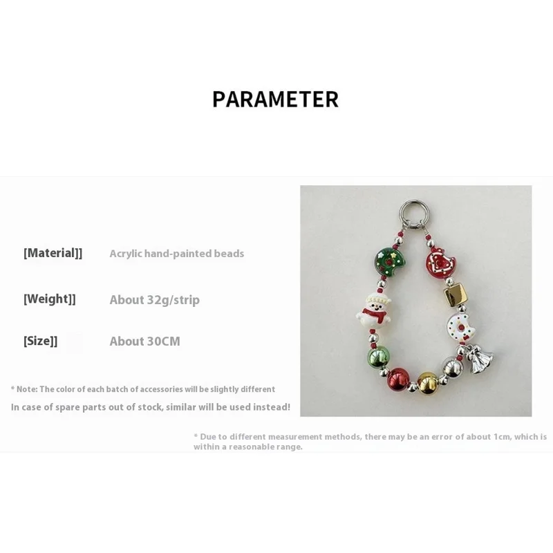Christmas Beaded Lanyard 30cm Wrist Strap Xmas Phone Lanyard Decorative Charm