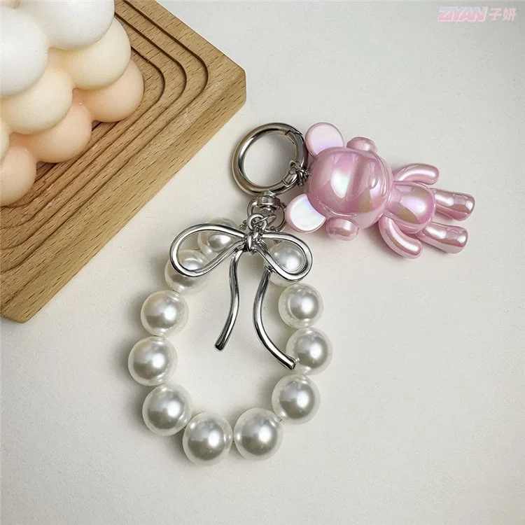 Cingcio da Polso Per Telefono Con Perline da 14 cm Bow Cinghia da Polso Per Bracciale Perle - Bianco