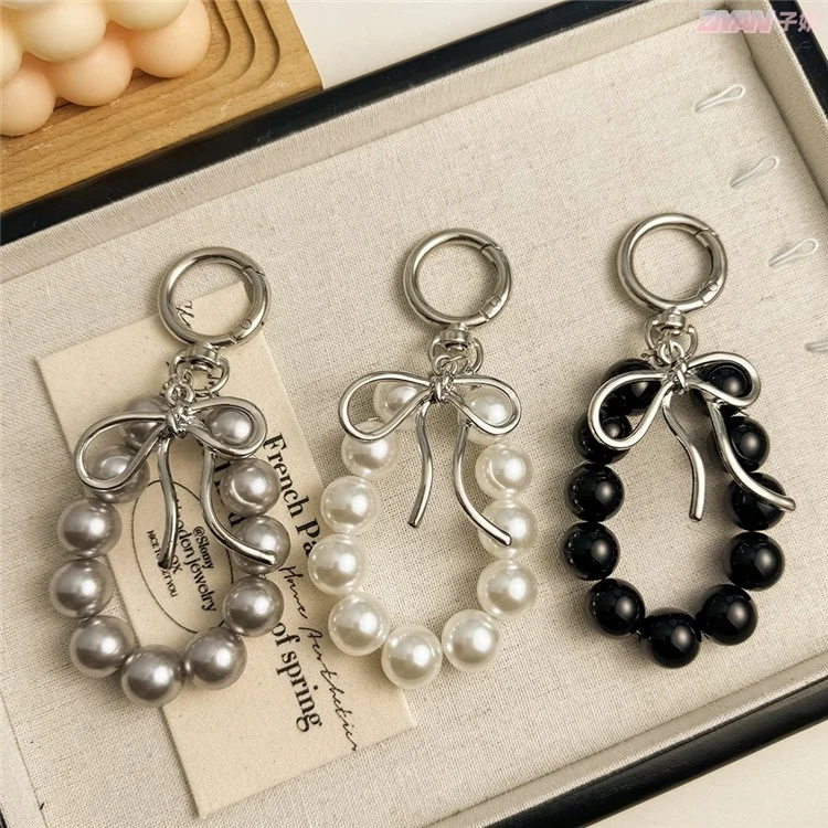 Cingcio da Polso Per Telefono Con Perline da 14 cm Bow Cinghia da Polso Per Bracciale Perle - Bianco