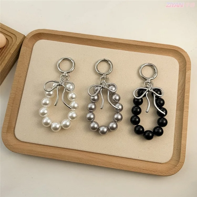 Cingcio da Polso Per Telefono Con Perline da 14 cm Bow Cinghia da Polso Per Bracciale Perle - Bianco