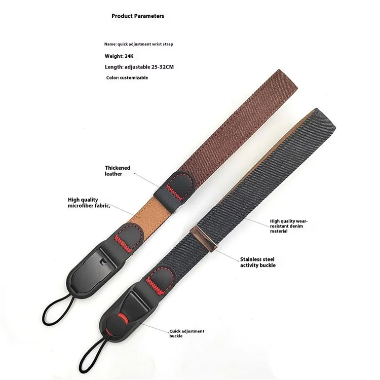 Quick Release Camera Wrist Strap for Canon EOS R10 / Nikon Z 9, Total Length: 32cm - Black