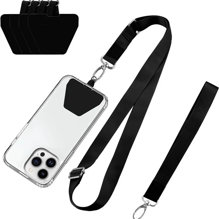 Adjustable Crossbody Phone Lanyard Neck Strap Wrist Strap Key Chain Holder with 2 Tether Tabs - Black