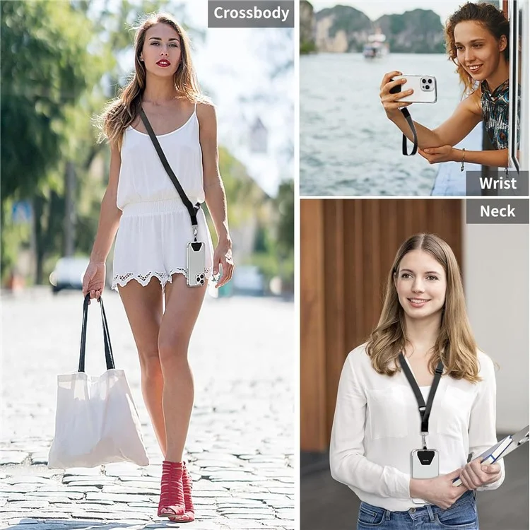 Adjustable Crossbody Phone Lanyard Neck Strap Wrist Strap Key Chain Holder with 2 Tether Tabs - Black
