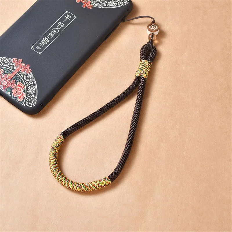 Phone Wrist Cord Purse Holder 26cm Chinese Style Cellphone Wrist Strap Keychain Hanging Pendant - Coffee