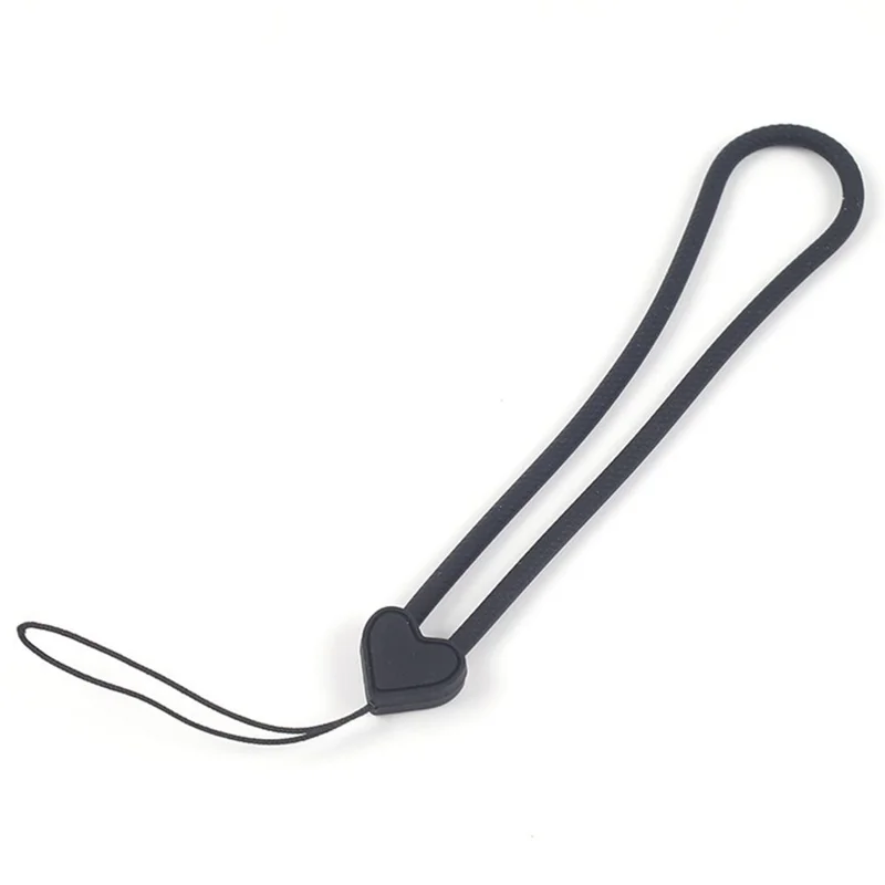 Hand Wrist Strap Lanyard 25cm Liquid Silicone Heart Cell Phone Elastic Wrist Lanyard - Black