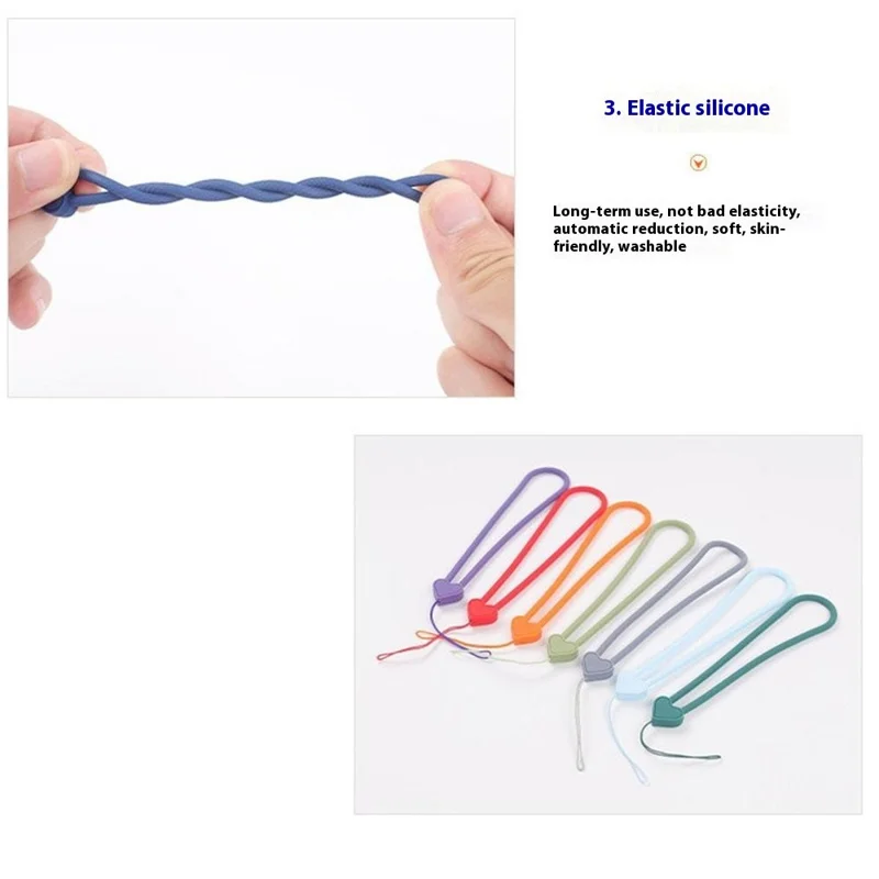 Hand Wrist Strap Lanyard 25cm Liquid Silicone Heart Cell Phone Elastic Wrist Lanyard - Black