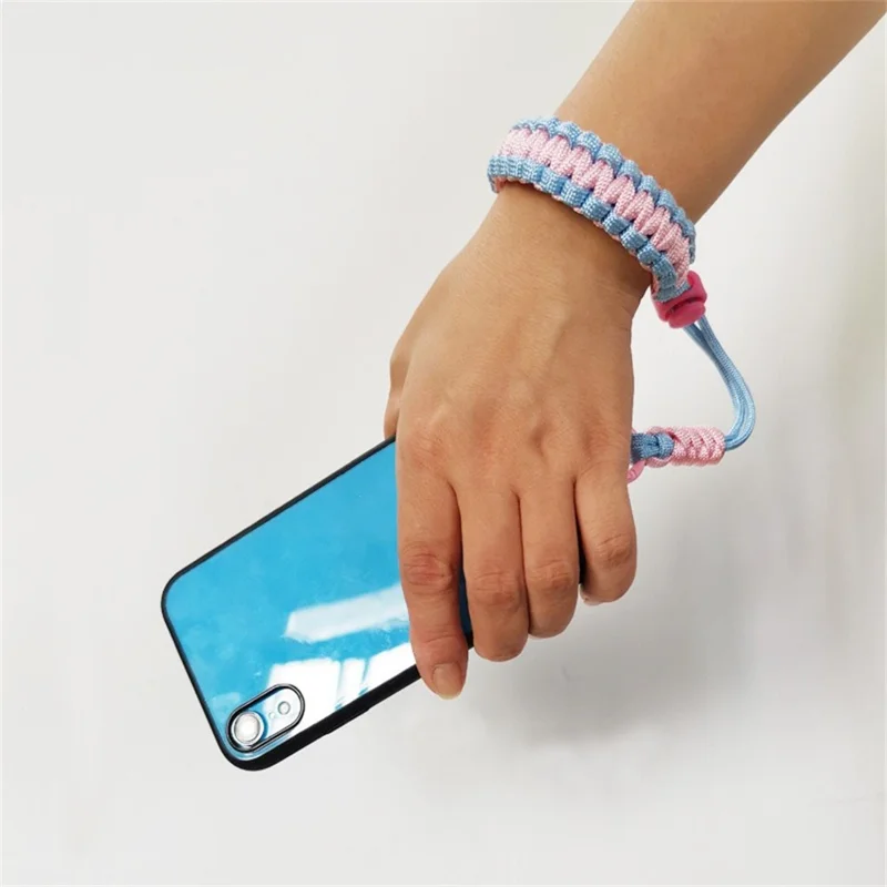 S-91 Hand Wrist Strap Braided Polyester Anti-Loss Adjustable Phone Lanyard - Orange+Baby Blue