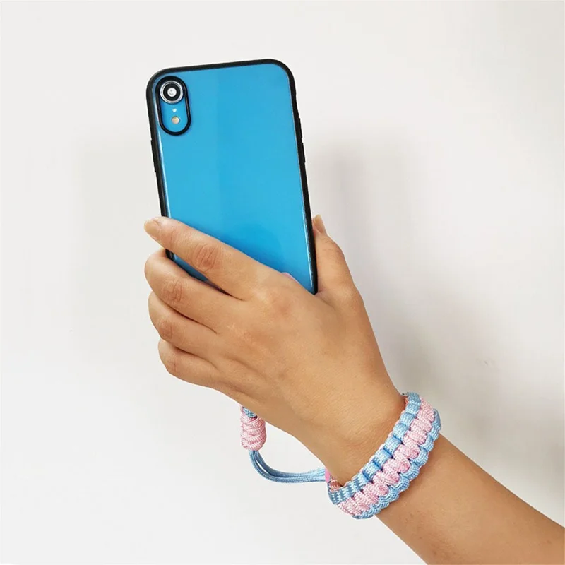 S-91 Hand Wrist Strap Braided Polyester Anti-Loss Adjustable Phone Lanyard - Orange+Baby Blue