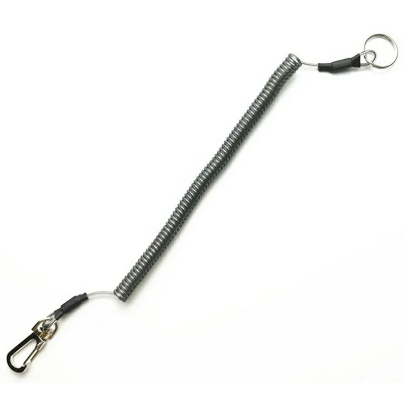Coil Spring Keychain Cell Phone Lanyard Safety Rope Stretchy Elastic Strap - Black - Black