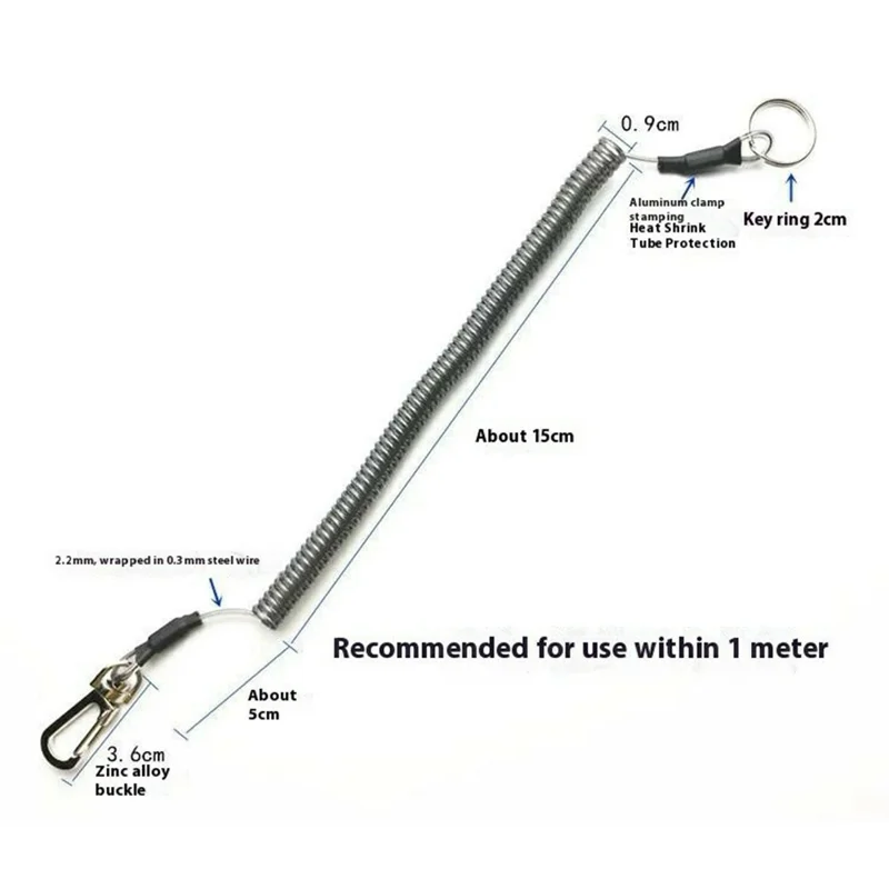 Coil Spring Keychain Cell Phone Lanyard Safety Rope Stretchy Elastic Strap - Black - Black