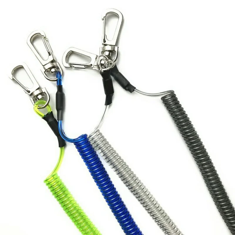 Coil Spring Keychain Cell Phone Lanyard Safety Rope Stretchy Elastic Strap - Black - Green