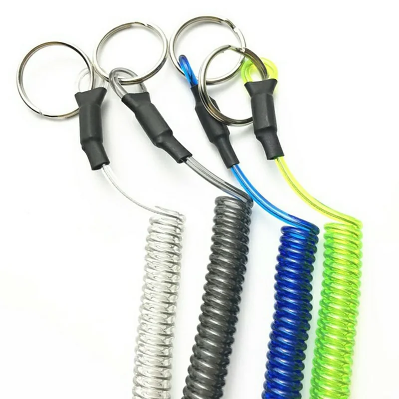 Coil Spring Keychain Cell Phone Lanyard Safety Rope Stretchy Elastic Strap - Black - Green