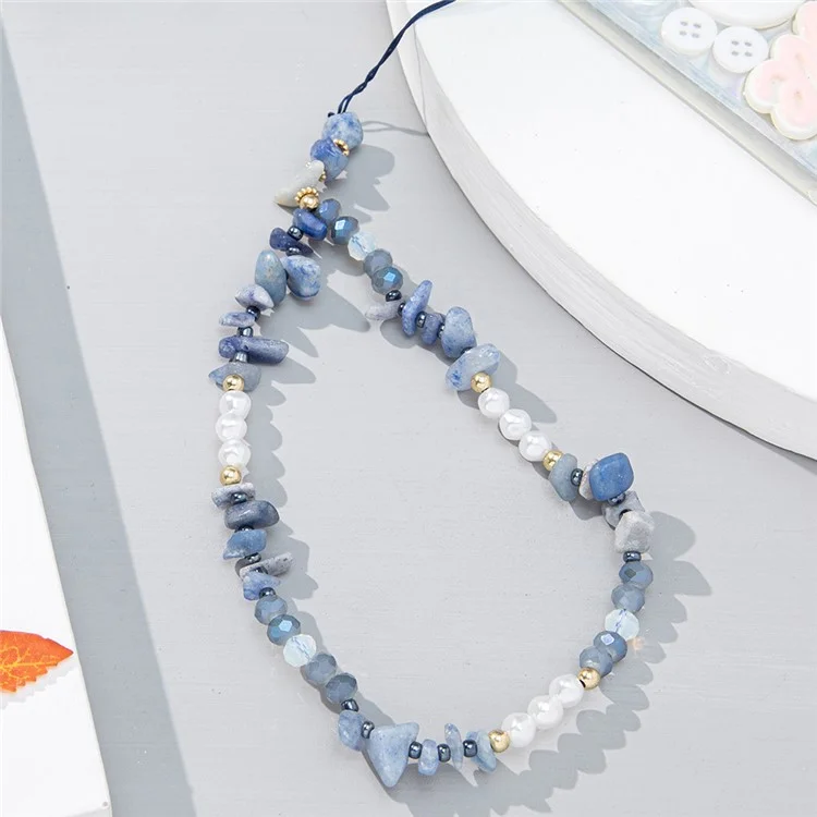30cm Stones Pearls Phone Charm Strap Wristlet Strap Anti-Lost Lanyard - Blue