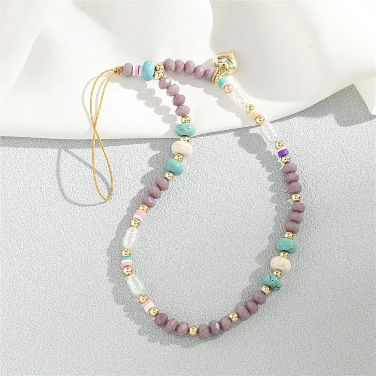 30cm Phone Wrist Strap Glass Polymer Clay Acrylic Beads Charm Strap Lanyard - Purple