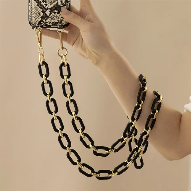 120cm Acrylic Chain Strap Phone Crossbody Strap  Anti-Loss Lanyard - Black