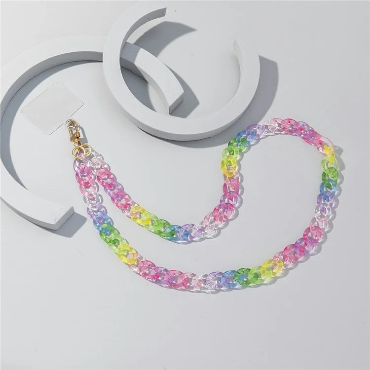 80cm Phone Neck Strap Lanyard Stylish Colorful Acrylic Chain Strap with Tether Tab - Transparent Colorful Purple