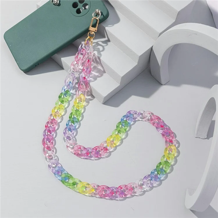 80cm Phone Neck Strap Lanyard Stylish Colorful Acrylic Chain Strap with Tether Tab - Transparent Colorful Purple