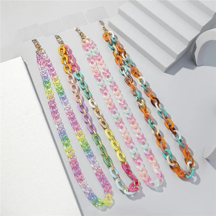 80cm Phone Neck Strap Lanyard Stylish Colorful Acrylic Chain Strap with Tether Tab - Transparent Colorful Purple