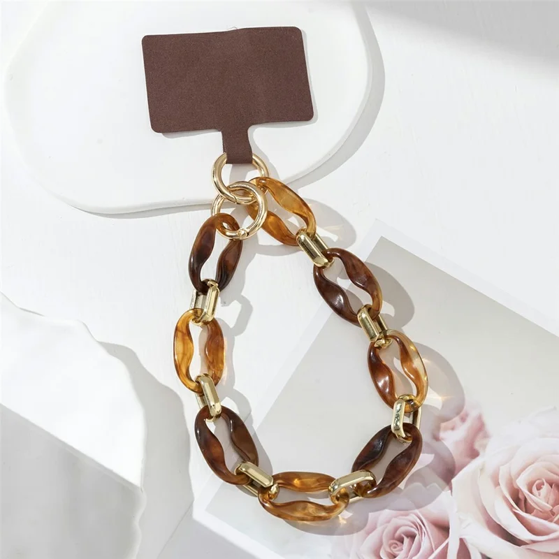 34cm+4cm Acrylic Mobile Phone Wrist Strap Stylish Phone Charm Strap Lanyard - Coffee