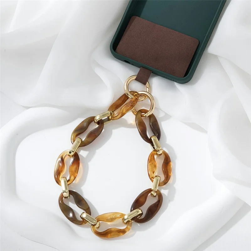 34cm+4cm Acrylic Mobile Phone Wrist Strap Stylish Phone Charm Strap Lanyard - Coffee