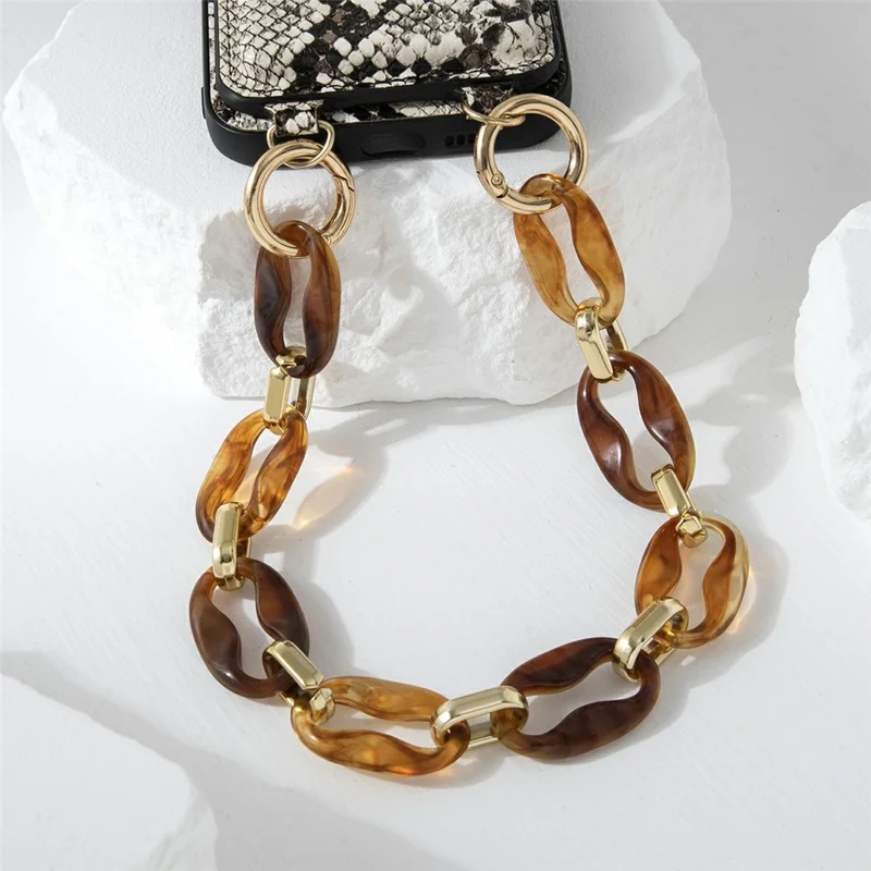 34cm+4cm Acrylic Mobile Phone Wrist Strap Stylish Phone Charm Strap Lanyard - Coffee
