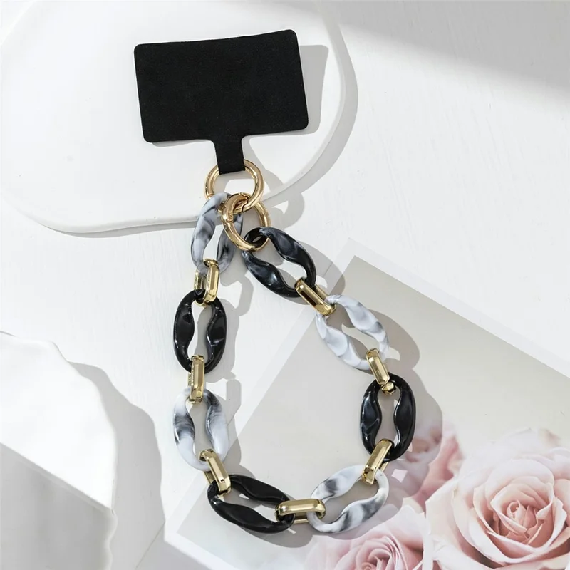 34cm+4cm Acrylic Mobile Phone Wrist Strap Stylish Phone Charm Strap Lanyard - Black Grey