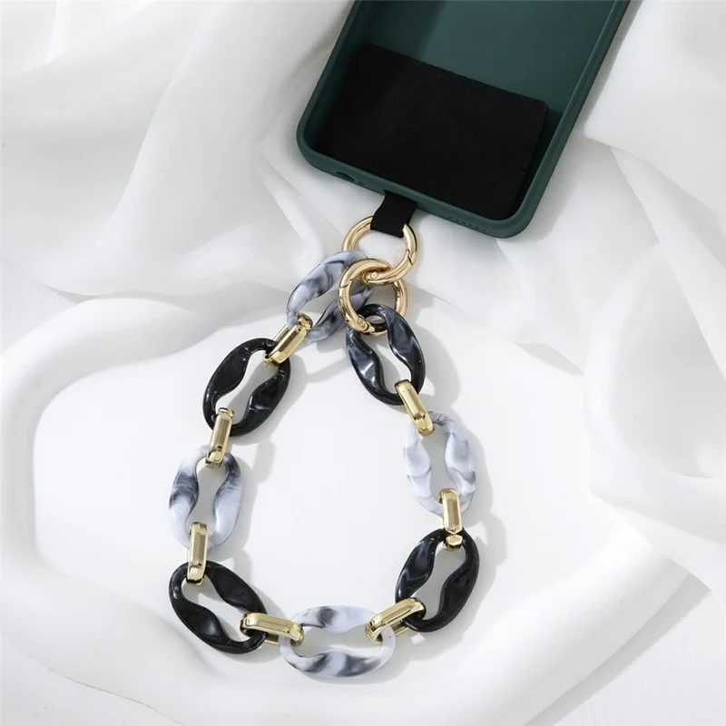 34cm+4cm Acrylic Mobile Phone Wrist Strap Stylish Phone Charm Strap Lanyard - Black Grey