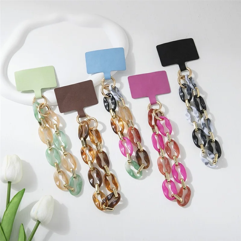 34cm+4cm Acrylic Mobile Phone Wrist Strap Stylish Phone Charm Strap Lanyard - Black Grey