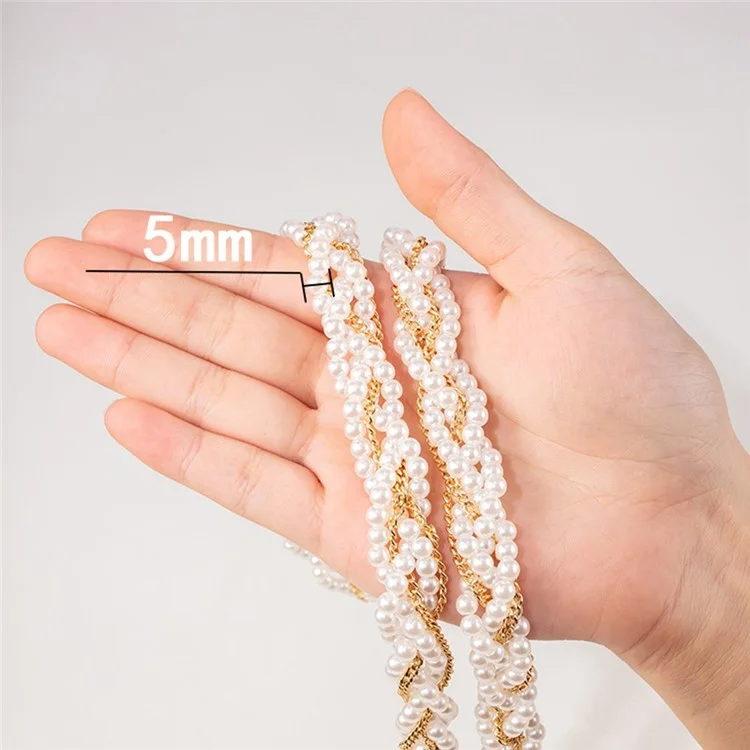 Universal Pearl Mobile Phone Chain Lanyard Metal Crossbody Neck Phone Charm with Tether Tab, Total Length: 120cm