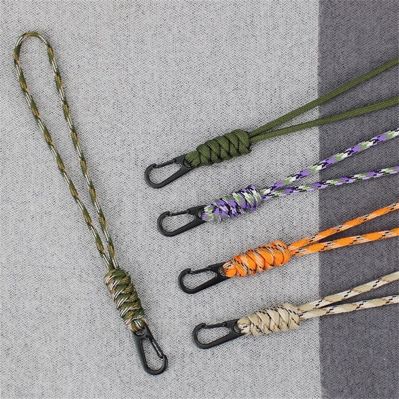 21cm Phone Hand Strap 4mm 7-Core Paracord Braided Lanyard for Keychain ID Badge Holder - Black