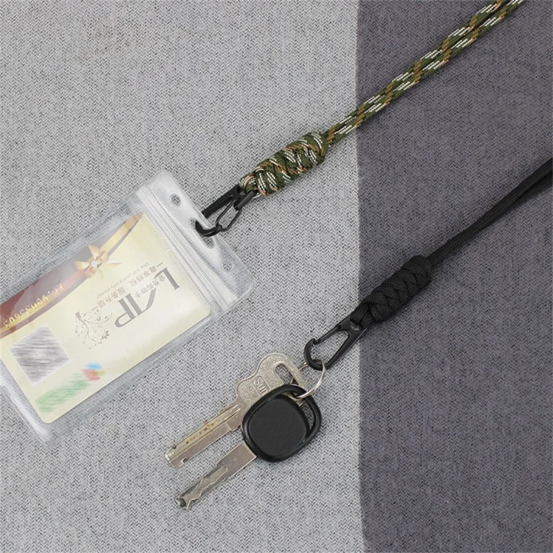 48cm Keychain Holder Strap 4mm 7-Core Paracord Braided Anti-Loss Lanyard Neck Strap - Black