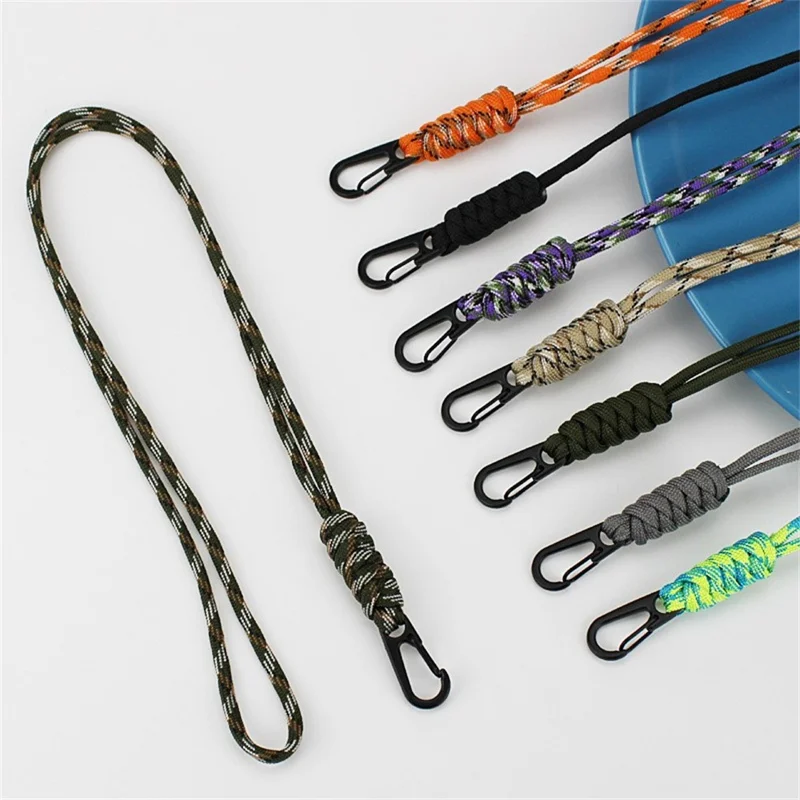 48cm Keychain Holder Strap 4mm 7-Core Paracord Braided Anti-Loss Lanyard Neck Strap - Black