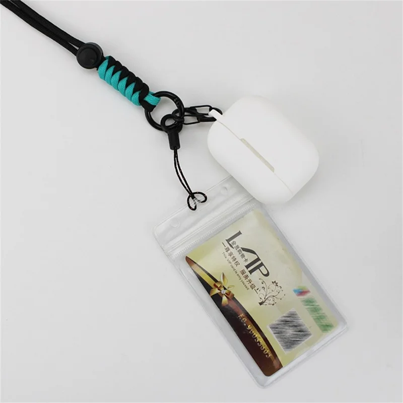 48cm Dual Color Neck Strap 4mm 7-Core Paracord Braided Lanyard for Keychain Earphone - Black+Rainbow