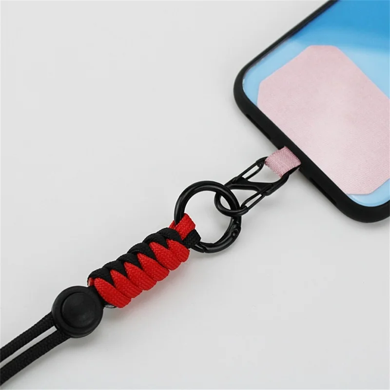 48cm Dual Color Neck Strap 4mm 7-Core Paracord Braided Lanyard for Keychain Earphone - Black+Rainbow