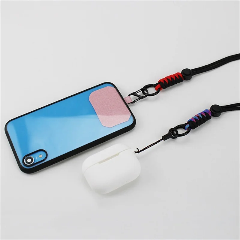 48cm Dual Color Neck Strap 4mm 7-Core Paracord Braided Lanyard for Keychain Earphone - Black+Rainbow