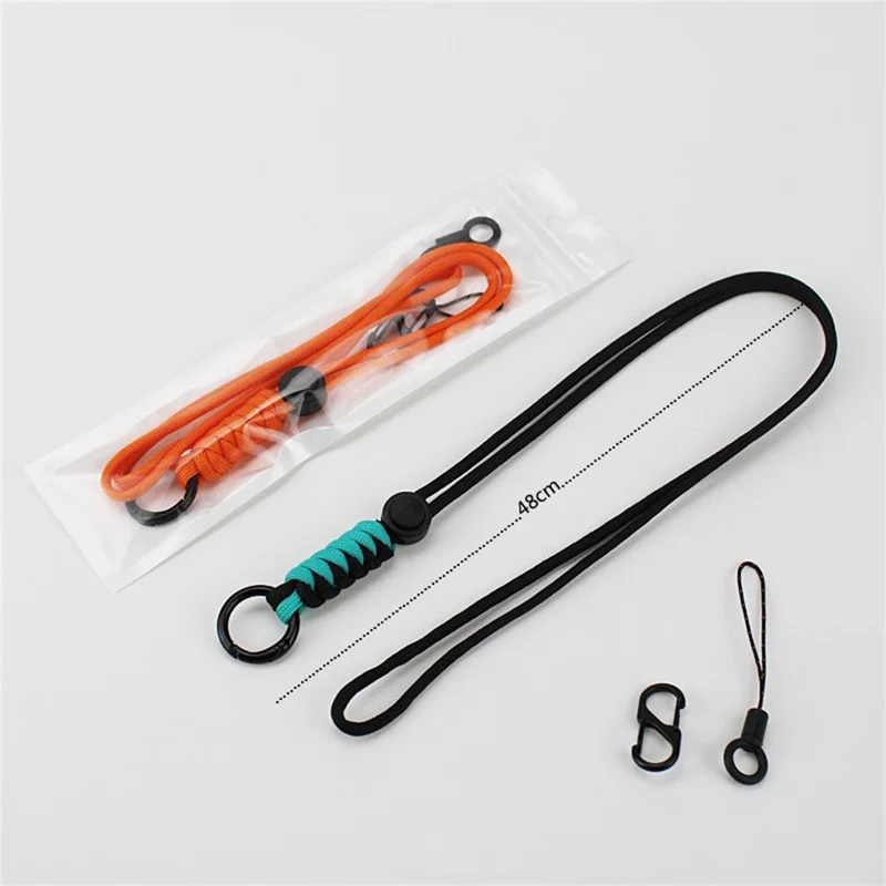 48cm Dual Color Neck Strap 4mm 7-Core Paracord Braided Lanyard for Keychain Earphone - Black+Rainbow