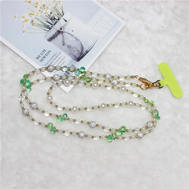 120cm Sparkling Diamond Beads Phone Strap Crossbody Chain - Verde