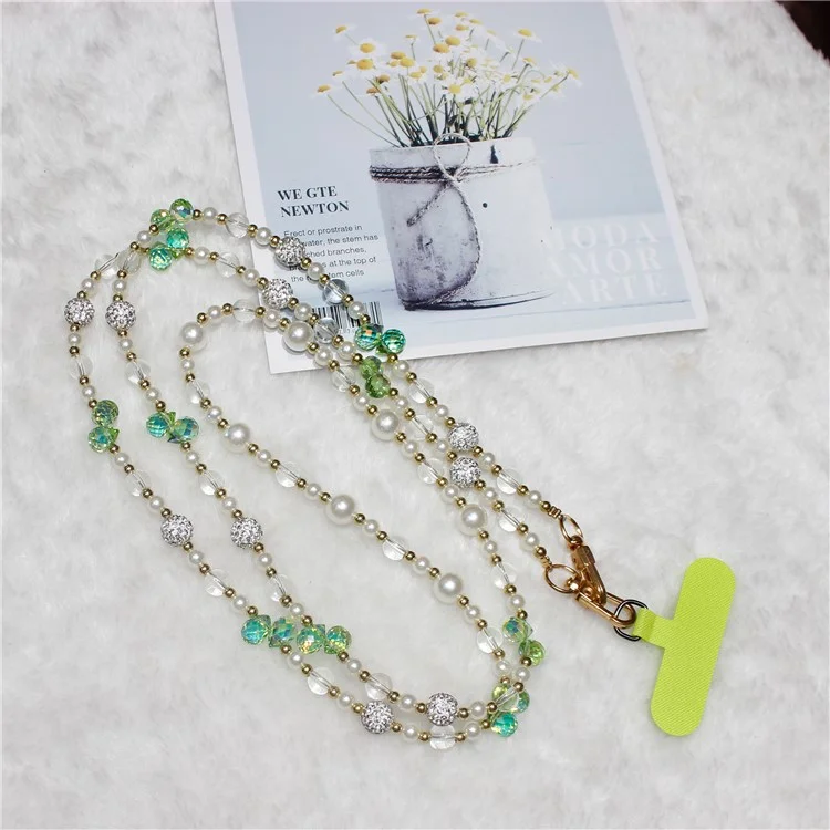 120cm Sparkling Diamond Beads Phone Strap Crossbody Chain - Verde