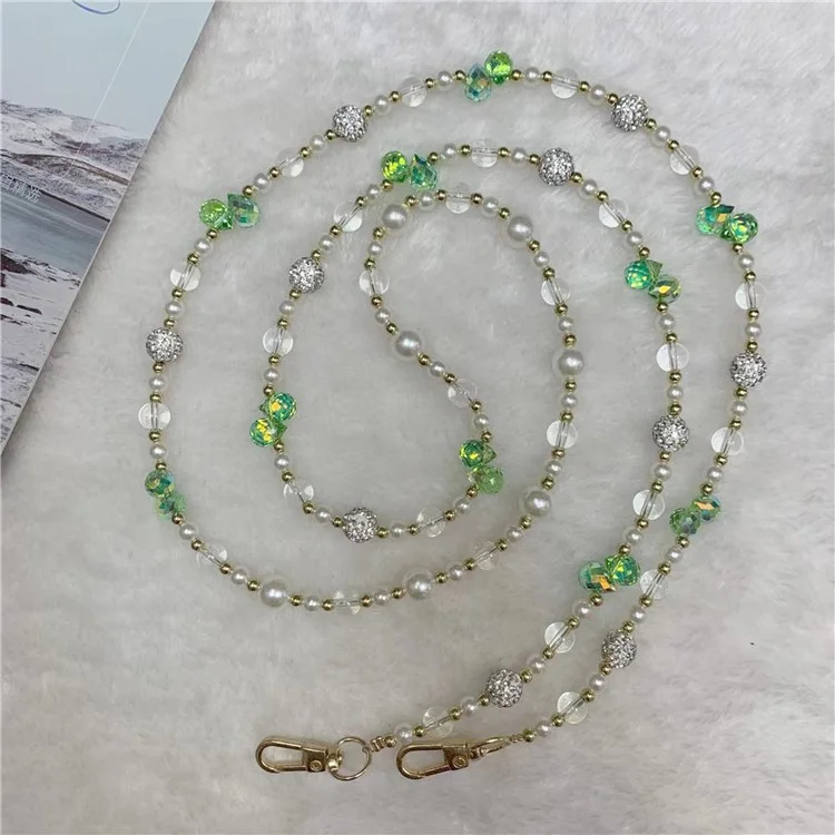 120cm Sparkling Diamond Beads Phone Strap Crossbody Chain - Verde