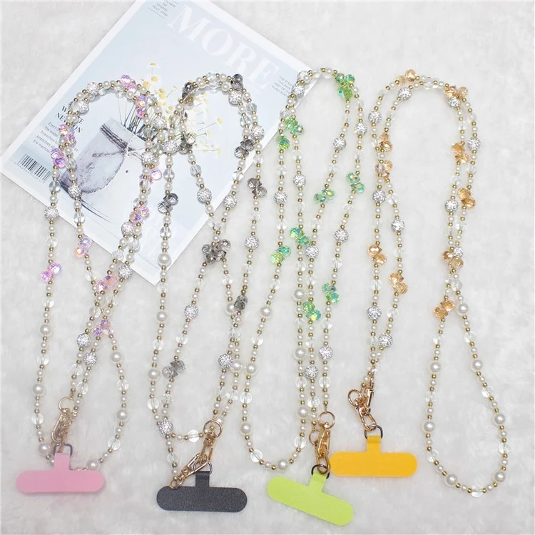 120cm Sparkling Diamond Beads Phone Strap Crossbody Chain - Verde