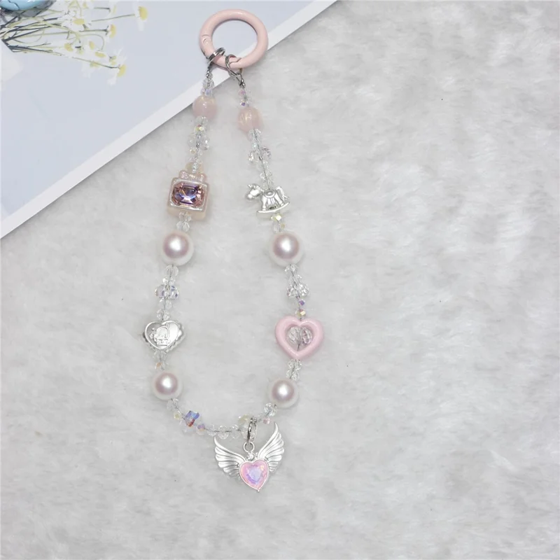 Cell Phone Lanyard 28cm Wing Charm Phone Chain Wrist Strap - Pink
