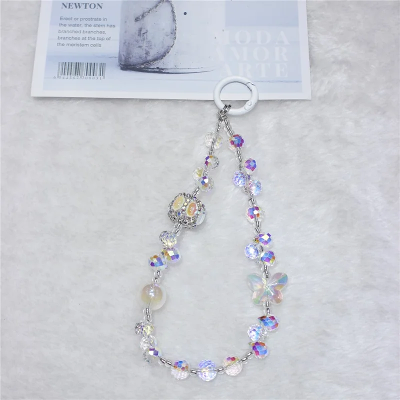 Cell Phone Lanyard 30cm Lantern Water Drop Beads Charm Phone Chain Wrist Strap - White