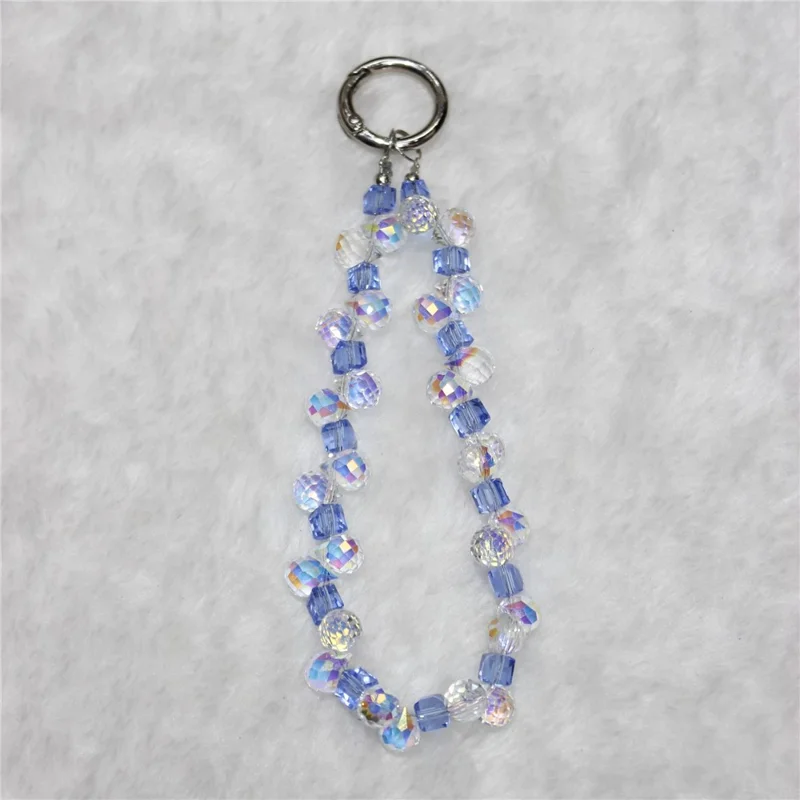 Cell Phone Lanyard 28cm Indirect Grape Beads Phone Chain Wrist Strap - Blue